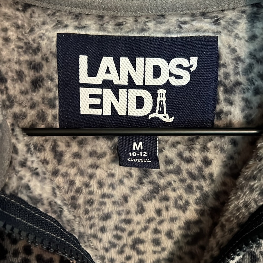 Land’s End Gray and Black Animal Print Zip Up Jacket Size M - Picture 3 of 12